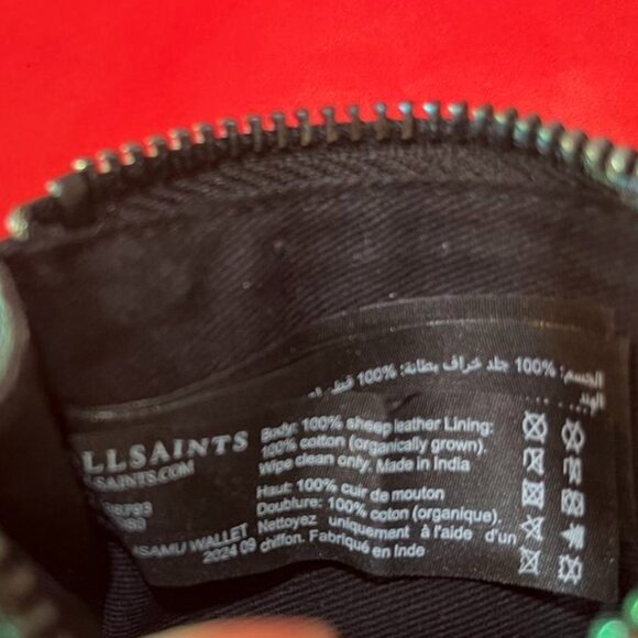 ALLSAINTS “Tierra Isamu” Black Leather Zip Card Holder Wallet | 100% Sheep Leath - Picture 2 of 5